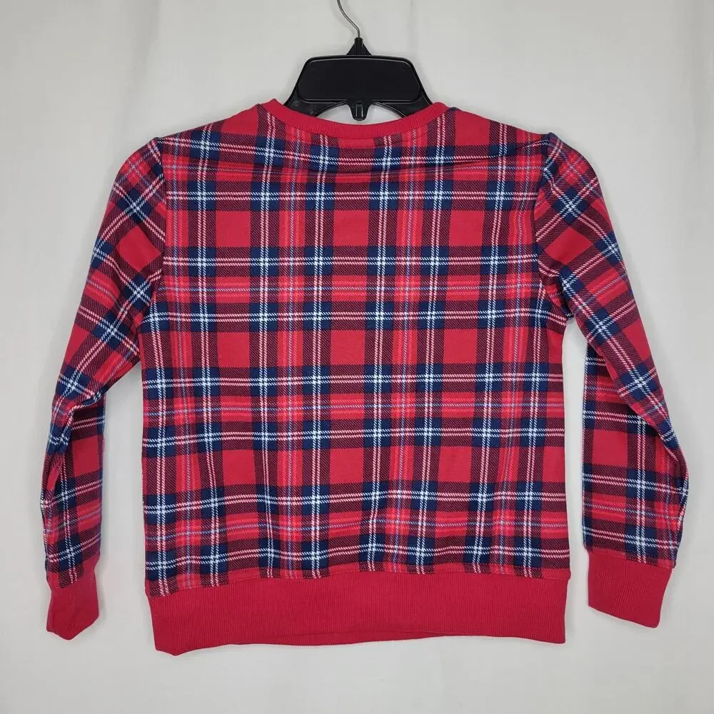 Charter Club Kids Crewneck Top Cardinal Holiday Plaid Xmas NWT Boy Girl Size 6-7